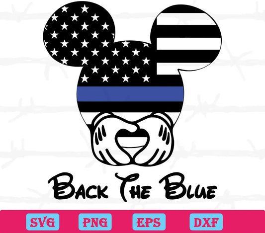 Back The Blue Mickey Head, Svg Png Dxf Eps Digital Files