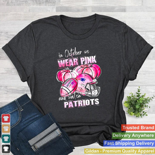 In october we wear pink and watch Patriots Breast Cancer Halloween shirt