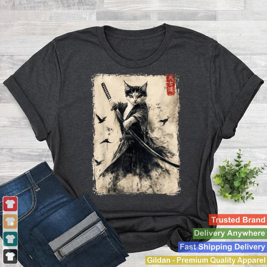 Samurai Cat Warrior Vintage Japanese Art Ninja Kitty