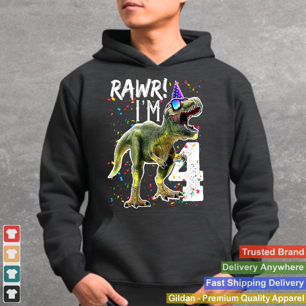 Kids Rawr I'm 4 4th Birthday T Rex Dinosaur Party Gift for Boys