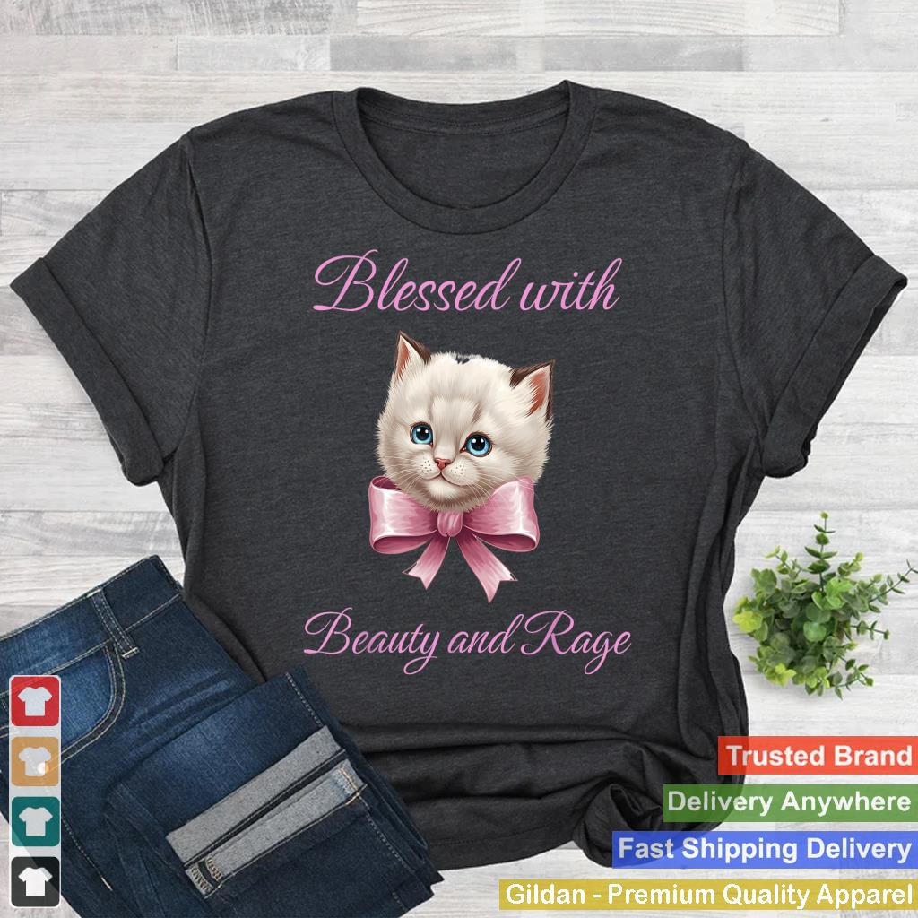 Blessed With Beauty and Rage - Funny Cute Cat Feminist Quote