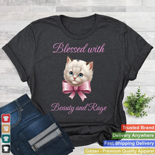 Blessed With Beauty and Rage - Funny Cute Cat Feminist Quote