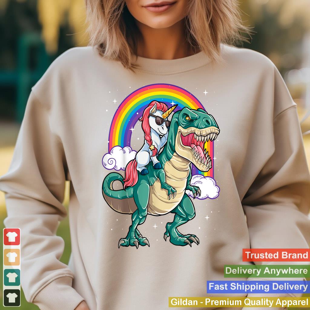 Unicorn Riding T rex Dinosaur Boys Girls Men Women Rainbow