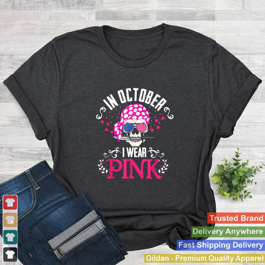 In October I Wear Pink Scarf Skull Breast Cancer Awareness T Shirt