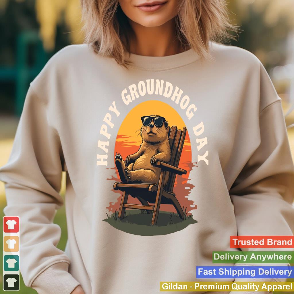 Happy Ground Hog Vintage Sunset Groundhog Day Animal Lover