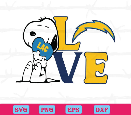 Snoopy Love Los Angeles Chargers, Svg Png Dxf Eps