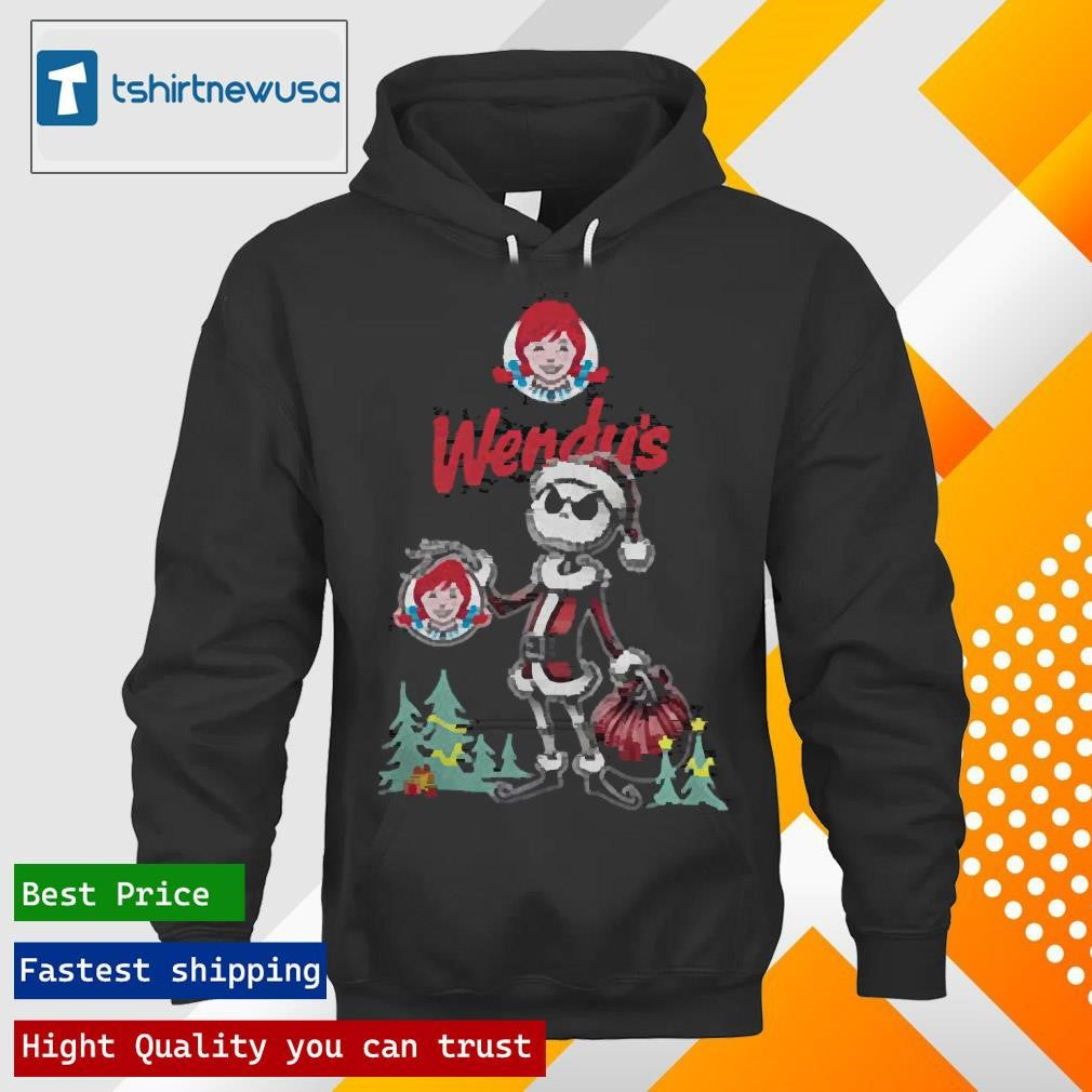 Top Santa Jack Skellington Wendys Logo Merry Christmas 2024 T Shirts