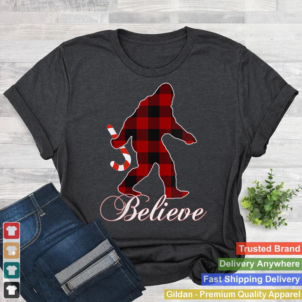 Womens Bigfoot Buffalo Plaid Believe Candy Cane Christmas Pajamas V-Neck