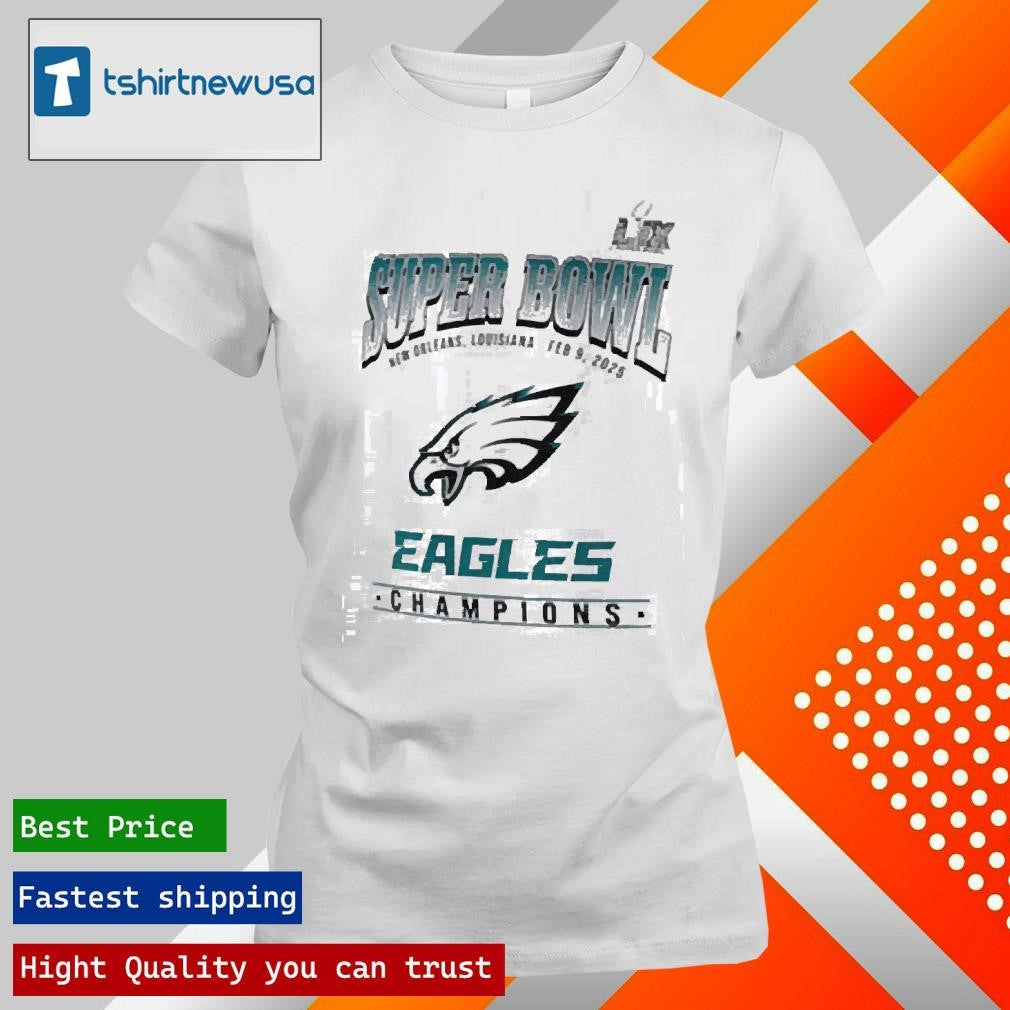 Top Philadelphia Eagles WEAR by Erin Andrews Women’s Super Bowl LIX Champions 2025 T Shirt