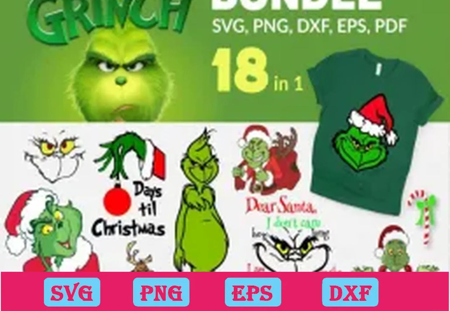 18 Files Bundle Grinch Christmas Svg