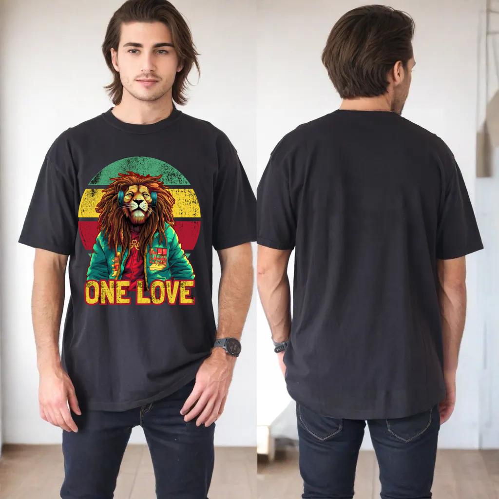 Rasta Lion Reggae Music T-Shirt  One Love Jamaican Tee