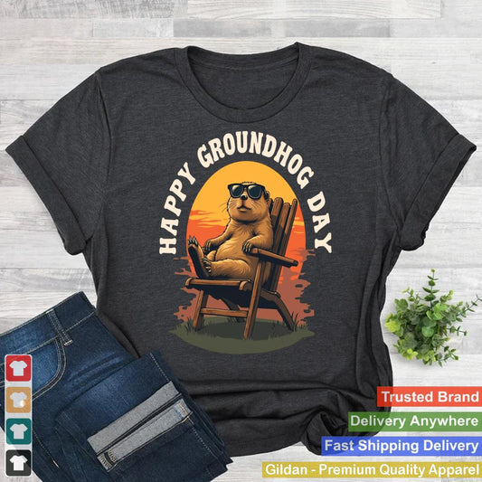 Happy Ground Hog Vintage Sunset Groundhog Day Animal Lover