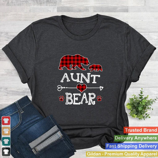 Aunt Bear Christmas Pajama Red Plaid Buffalo Family T Shirt