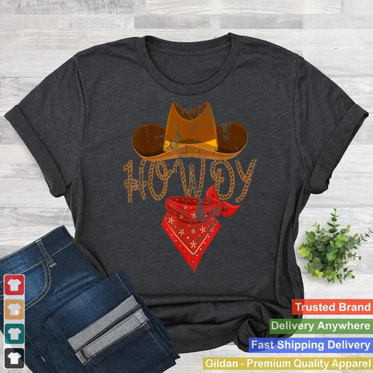 Western Cowboy Tees Howdy T-Shirt - Classic Fit, Short Sleeve, Black Polyester & Cotton