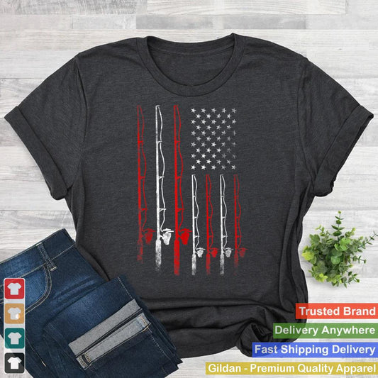 American Flag Fishing Rod Fishing Lover T Shirt B09VZ2WTXV