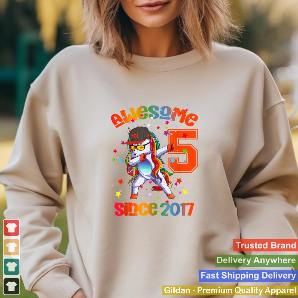 Awesome Since 2017 Dabbing Unicorn 5th Birthday T Shirt