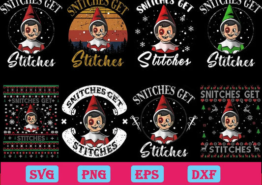 8 Snitches Get Stitches Funny Elf Christmas Png