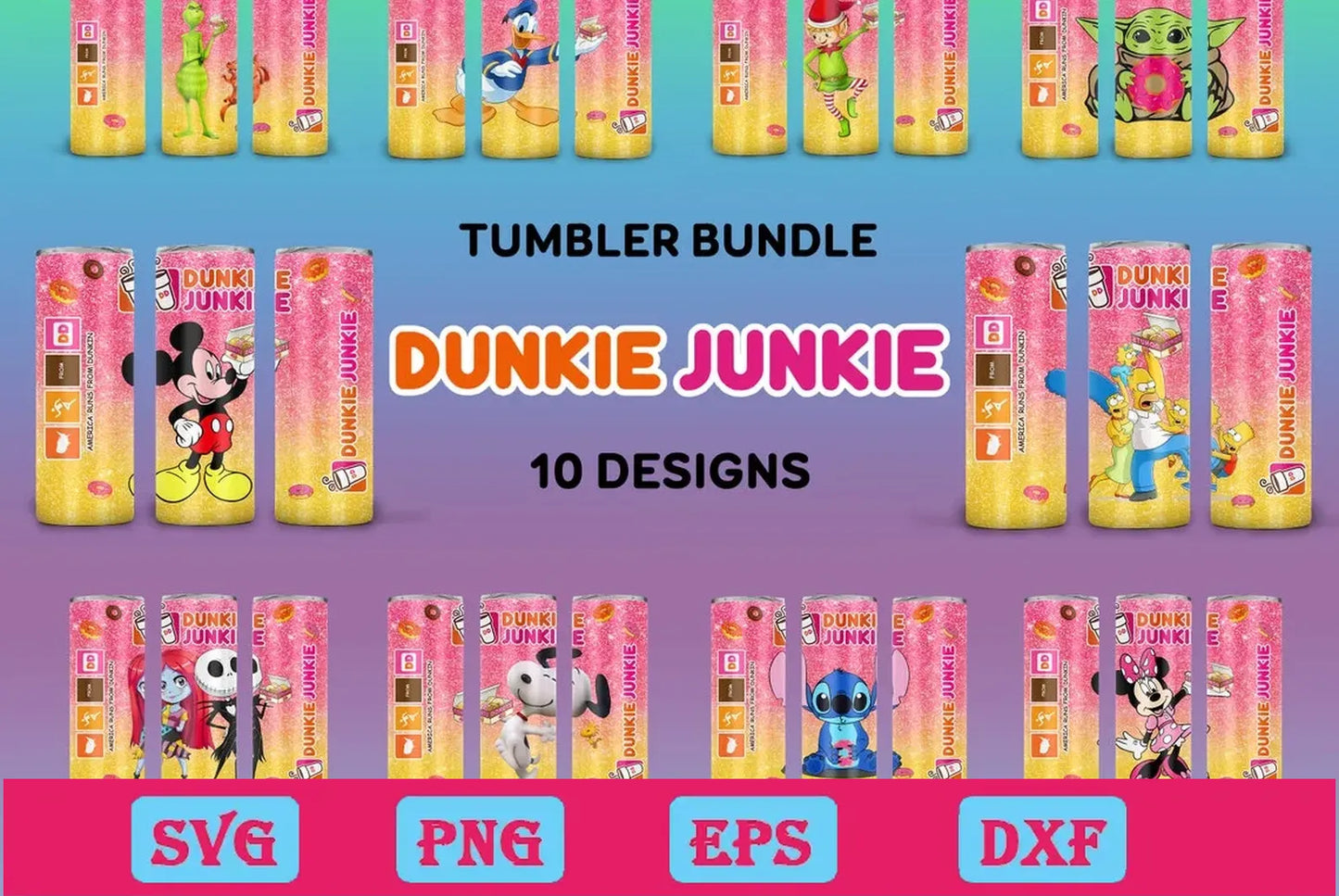 10 Disney Dunkie Junkie Tumbler PNG Bundle