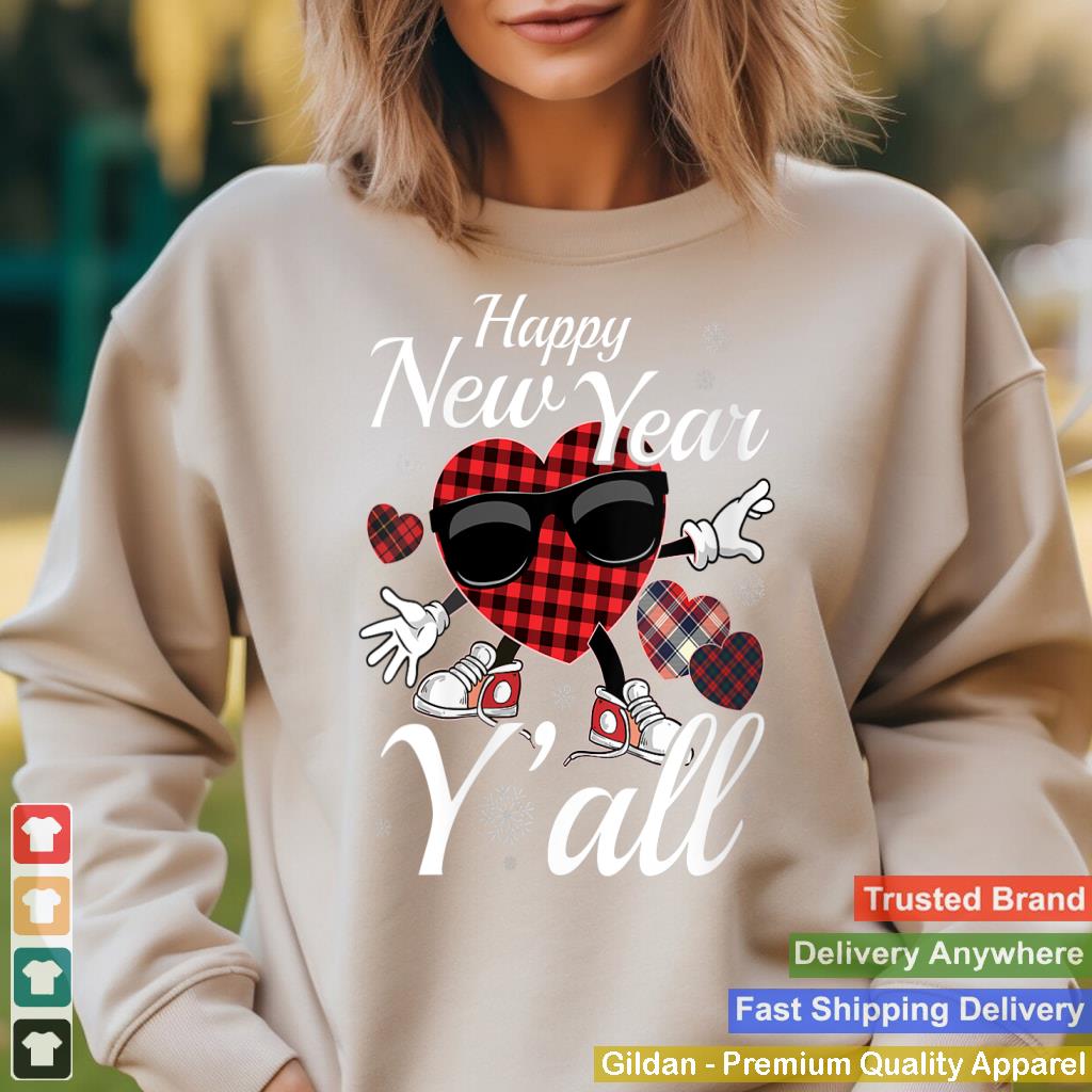 Womens Happy New Year Yu2019all Cute Buffalo Plaid Hearts V-Neck