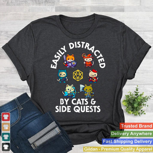 RPG Gamer Cats Side Quests D20 Dice Nerdy Cat Men Women Kids