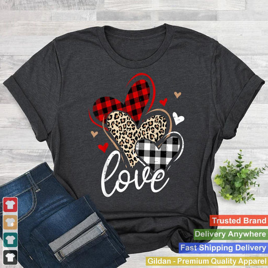 Cute Hearts Valentines Day Leopard Print Buffalo Plaid Red