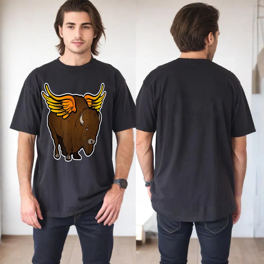 Wild Buffalo Winged Bison Angel Funny Food Art T-shirt