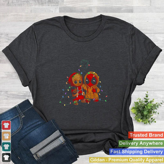 Baby Groot And Baby Deadpool Merry Christmas Light shirt