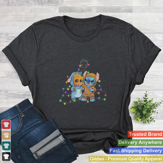 Baby Groot And Baby Stitch Happy Light Christmas shirt