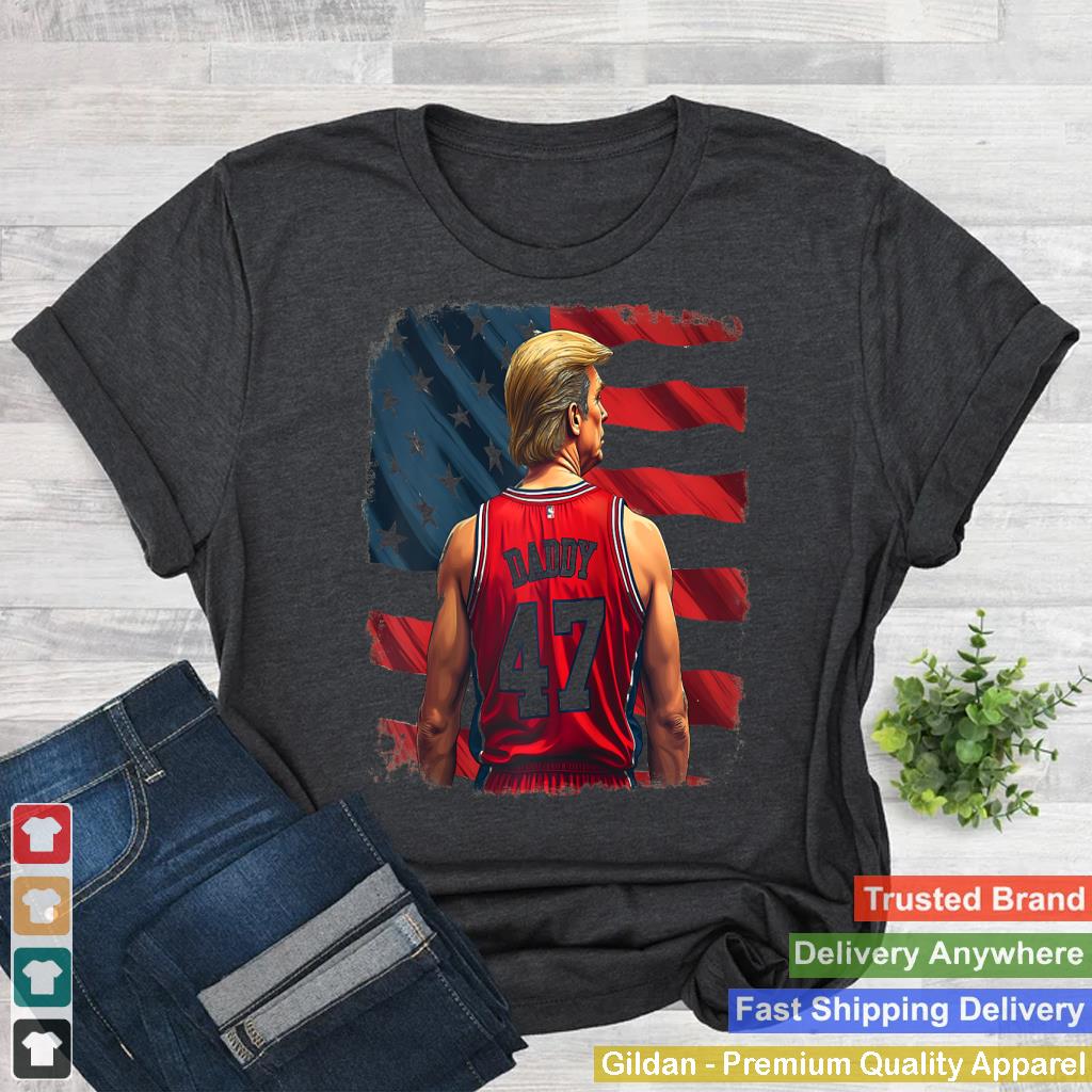 TRUMP 47 Basketball Daddy - Patriotic President 47 USA Flag Raglan Baseball Tee