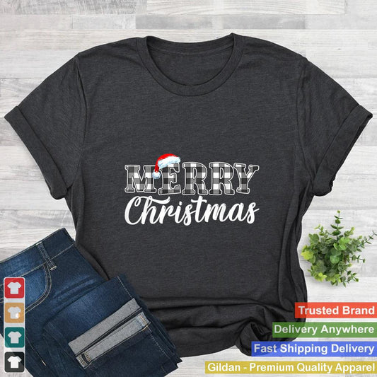 Merry Christmas Buffalo Black And White Plaid For Men Women_3