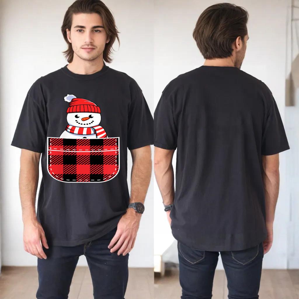 Cute Snowman In Buffalo Plaid Pocket Christmas Gift