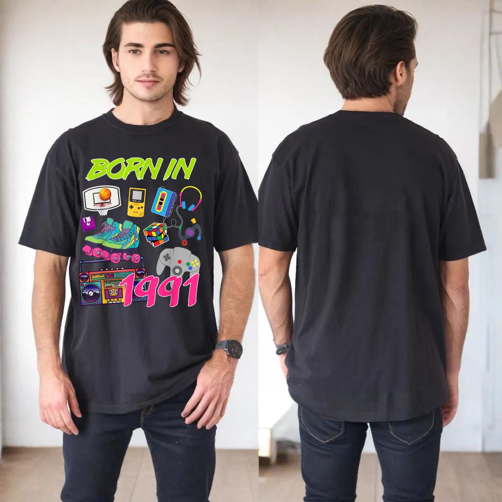 Retro Born In 1991 29th Birthday Tees