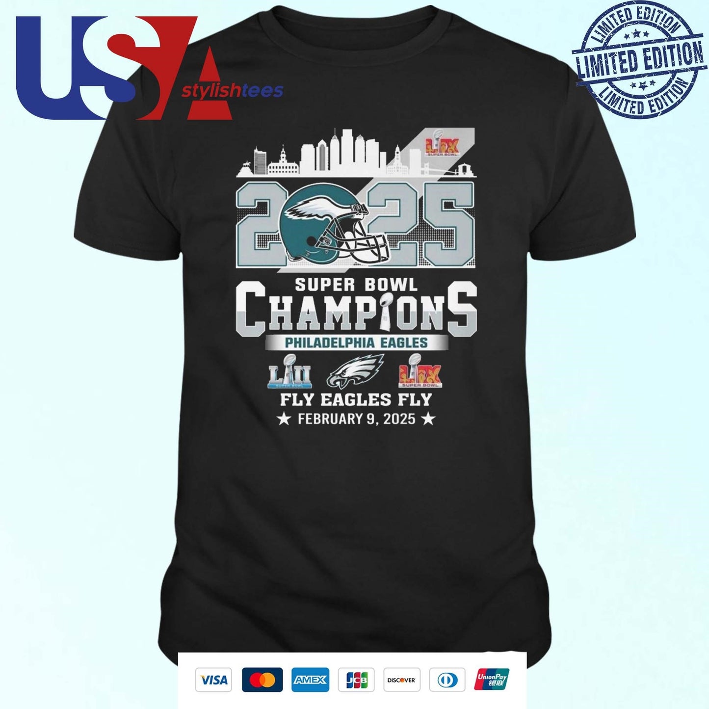 Philadelphia Eagles Super Bowl Champions 2025 Fly Eagles Fly Skylines Feb 9 Shirt