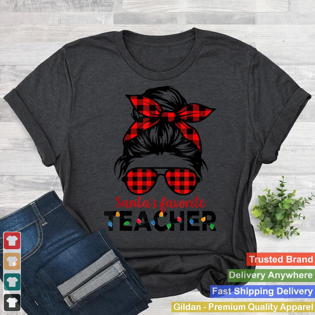 Santa's Favorite Teacher Christmas Women Messy Bun Buffalo