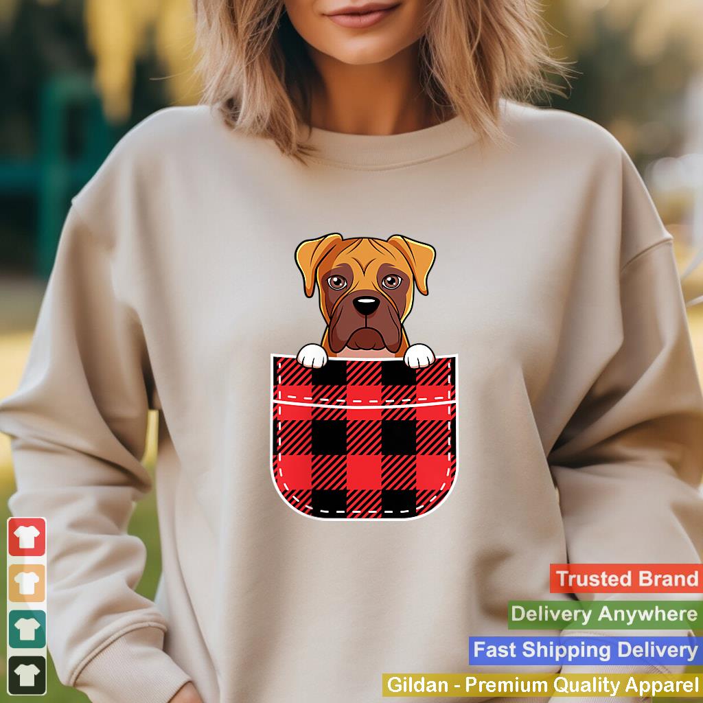 Cute Boxer Dog In Buffalo Plaid Pocket Christmas Gift