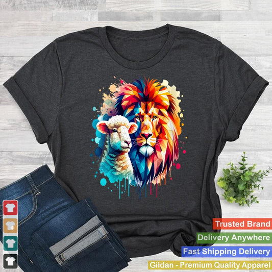 Womens Lion And Lamb Geometric Christian Clothing V-Neck