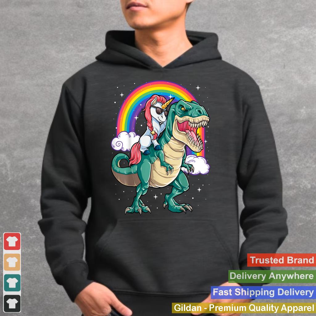 Unicorn Riding T rex Dinosaur Boys Girls Men Women Rainbow