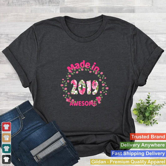 2 Years Old 2nd Birthday Born in 2019 Women Girls Floral T Shirt