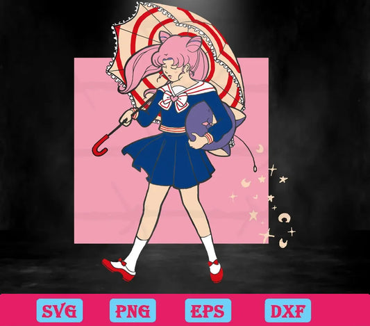 Salty Magical Girl Sailor Moon With Umbrella, Svg Design Files