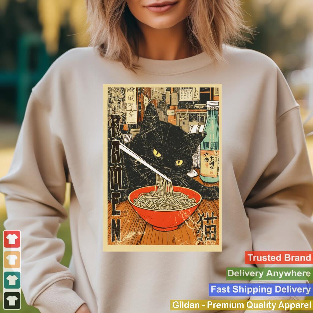 Kawaii Cat Eating Ramen Noodles Funny Anime Gift Girls Teens Long Sleeve