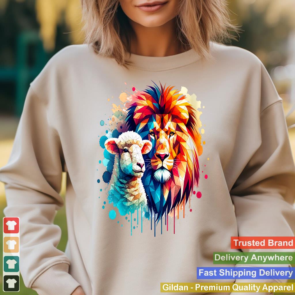 Womens Lion And Lamb Geometric Christian Clothing V-Neck