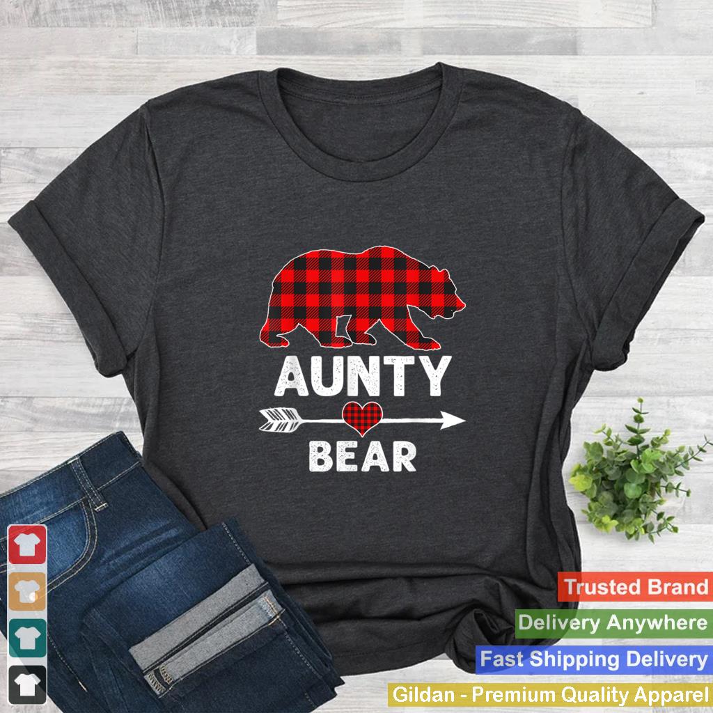 Aunty Bear Christmas Pajama Red Plaid Buffalo Family T Shirt 2