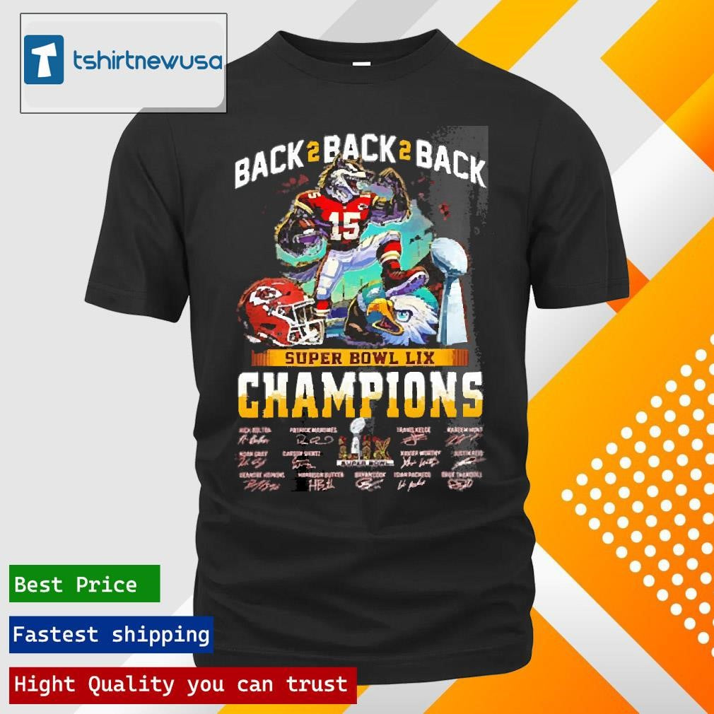 Top Kansas City Chiefs Back 2 Back 2 Back Super Bowl Champions 2025 T Shirt