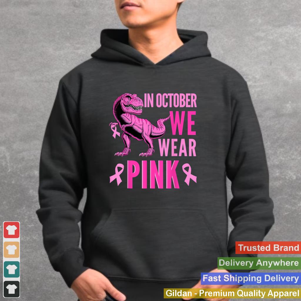 In October We Wear Pink Breast Cancer Awareness Trex Kids T Shirt 2