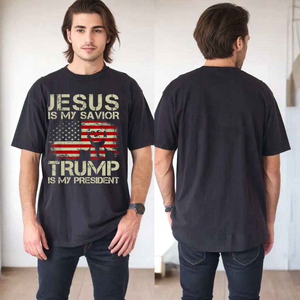 Jesus Is My Savior Trump Is My President Trump 2024 USA Flag Pullover Hoodie