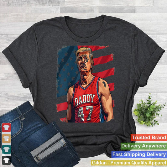 TRUMP 47 Basketball Daddy - Patriotic President 47 USA Flag Raglan Baseball Tee_1