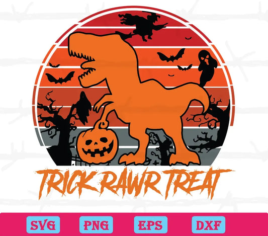 Trick Rawr Treat Halloween Dinosaurs, Vector Files