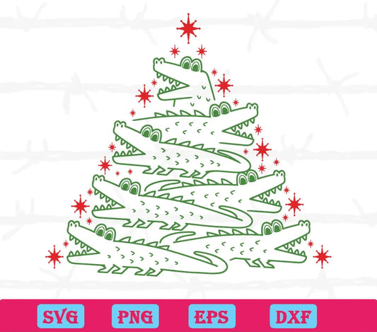 Funny Christmas Tree Crocodile, Layered Svg Files