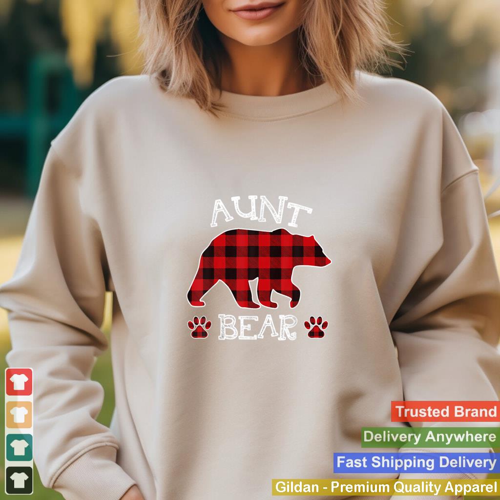 Aunt Bear Christmas Pajama Red Plaid Buffalo Family T Shirt 2