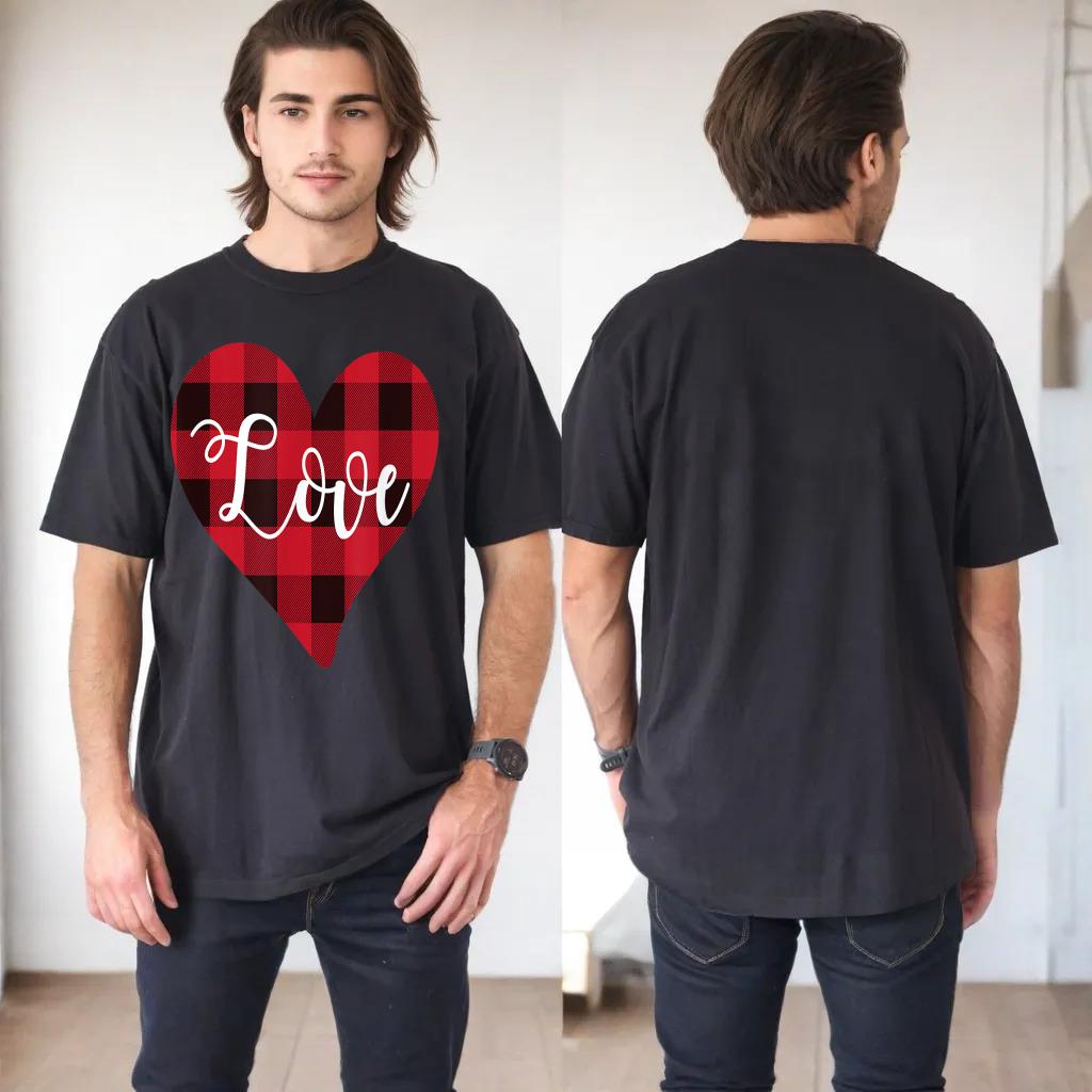 Valentines Day Buffalo Plaid Check Pattern Love Heart Shirt